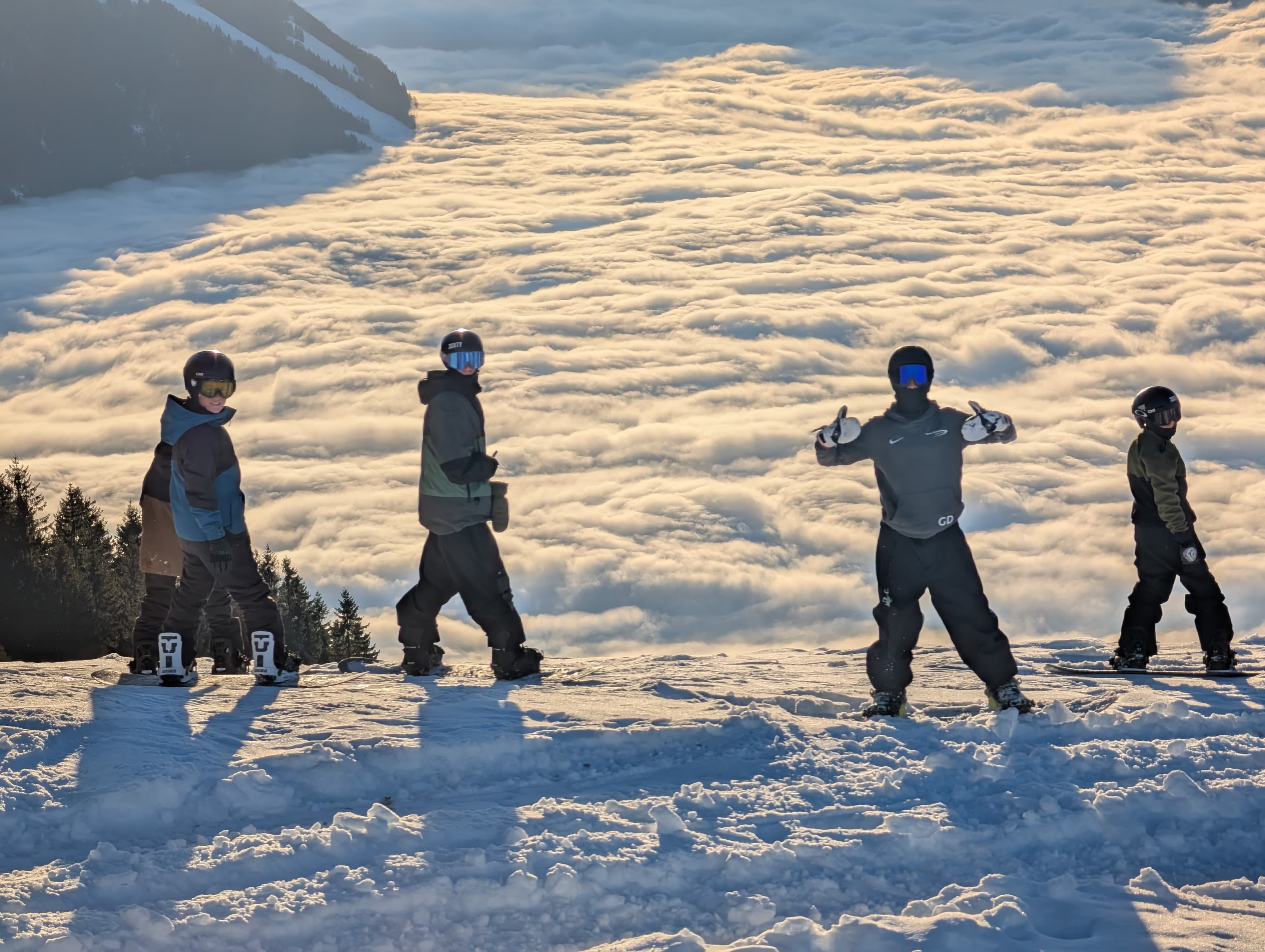 Freestyle skiers in action